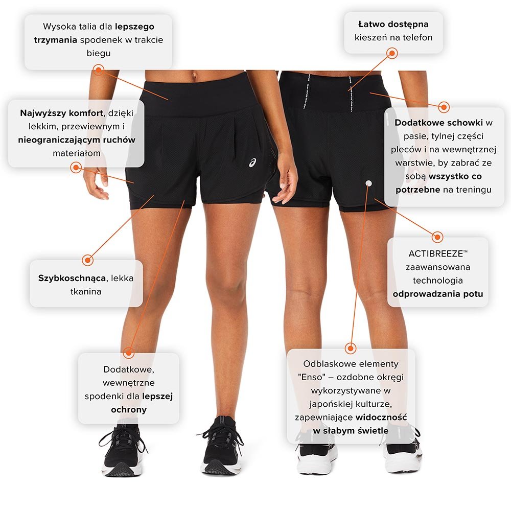 Pantaloni scurți Asics Road 2 în 1 3.5IN W Negru