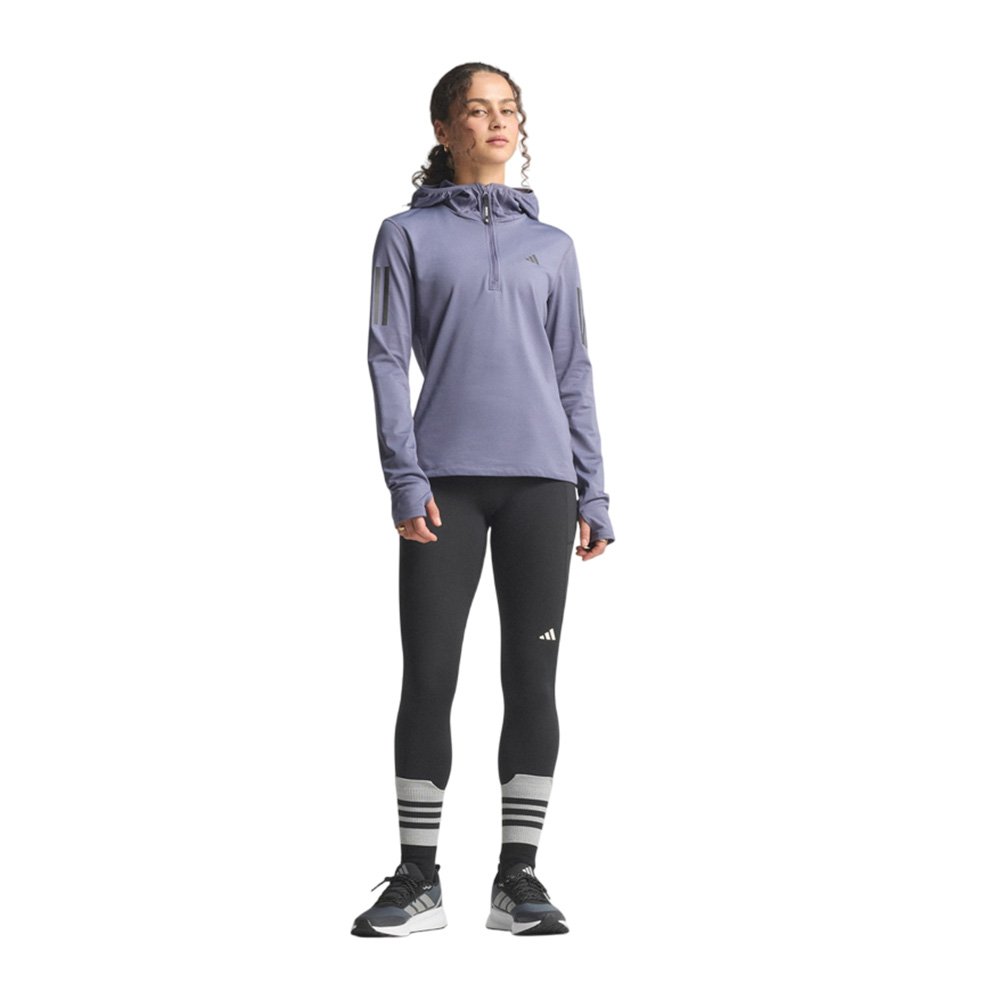 adidas Own The Run Winterized Hooded Half-Zip Sweatshirt, Purple