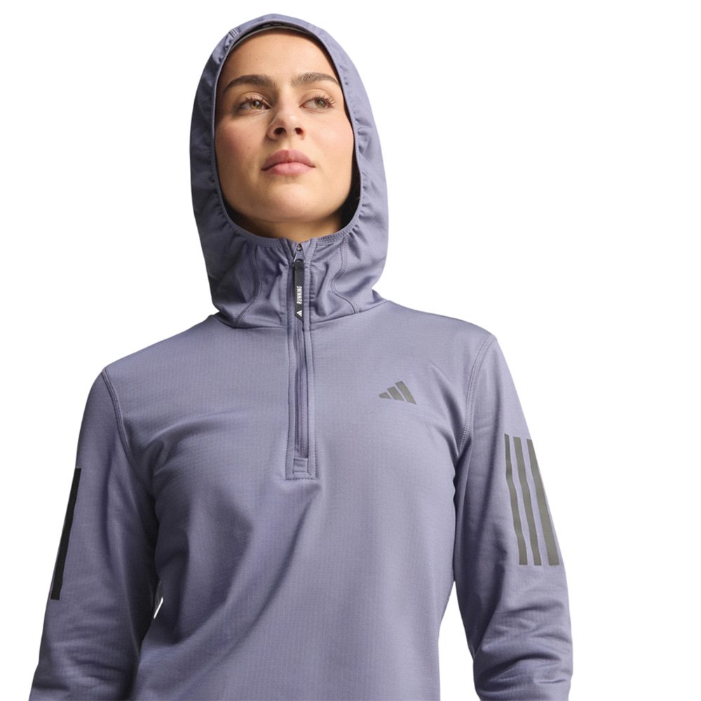 adidas Own The Run Winterized Hooded Half-Zip Sweatshirt, Purple