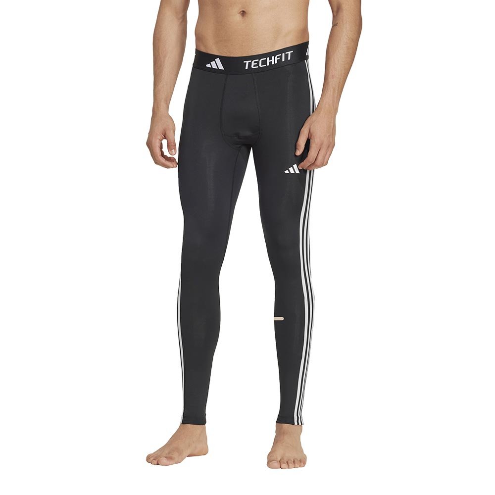 Colanți lungi adidas Techfit Compression Training cu 3 dungi, M, negru și alb
