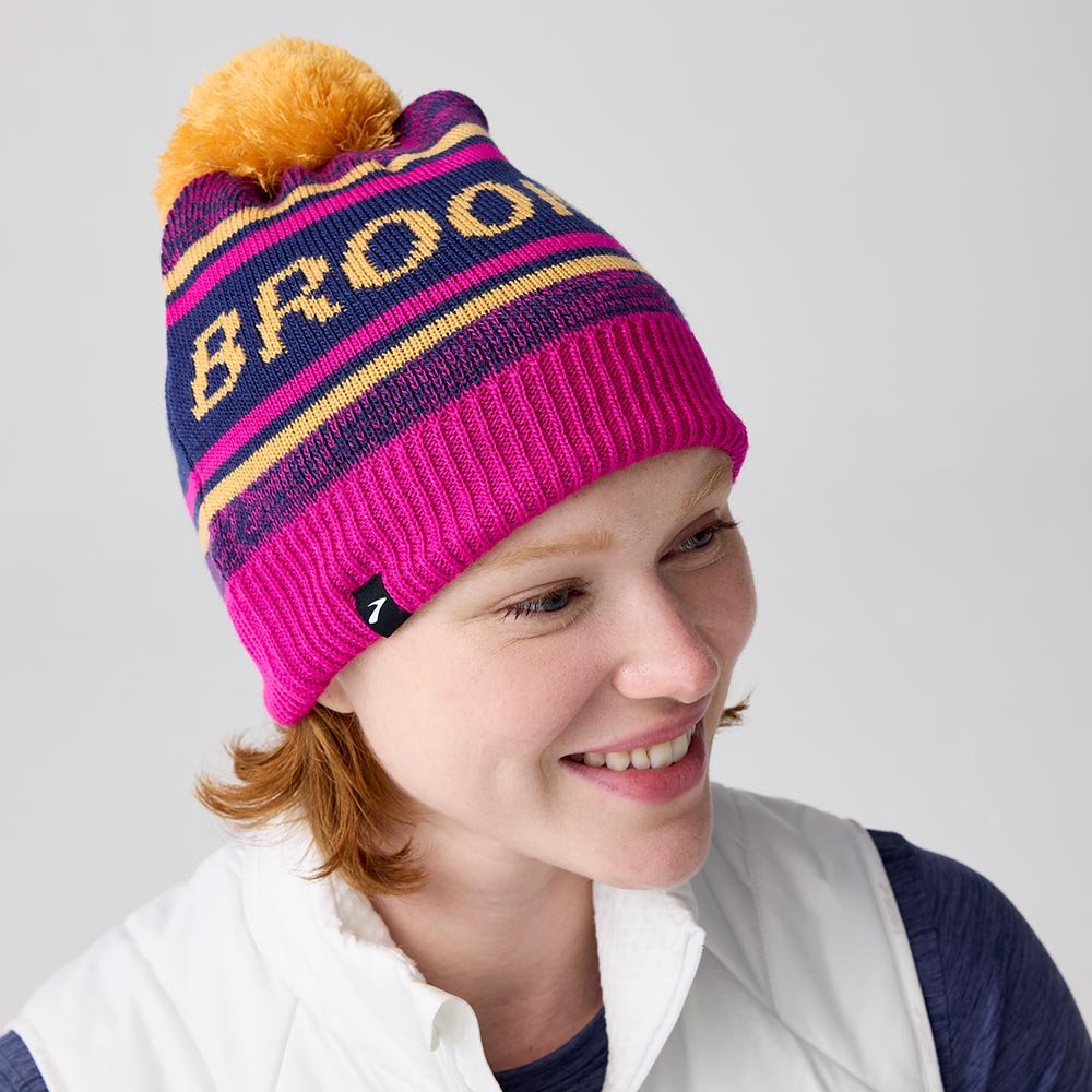 Brooks Heritage Pom Beanie U Pink and Orange