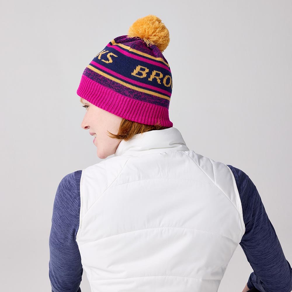 Brooks Heritage Pom Beanie U Pink and Orange