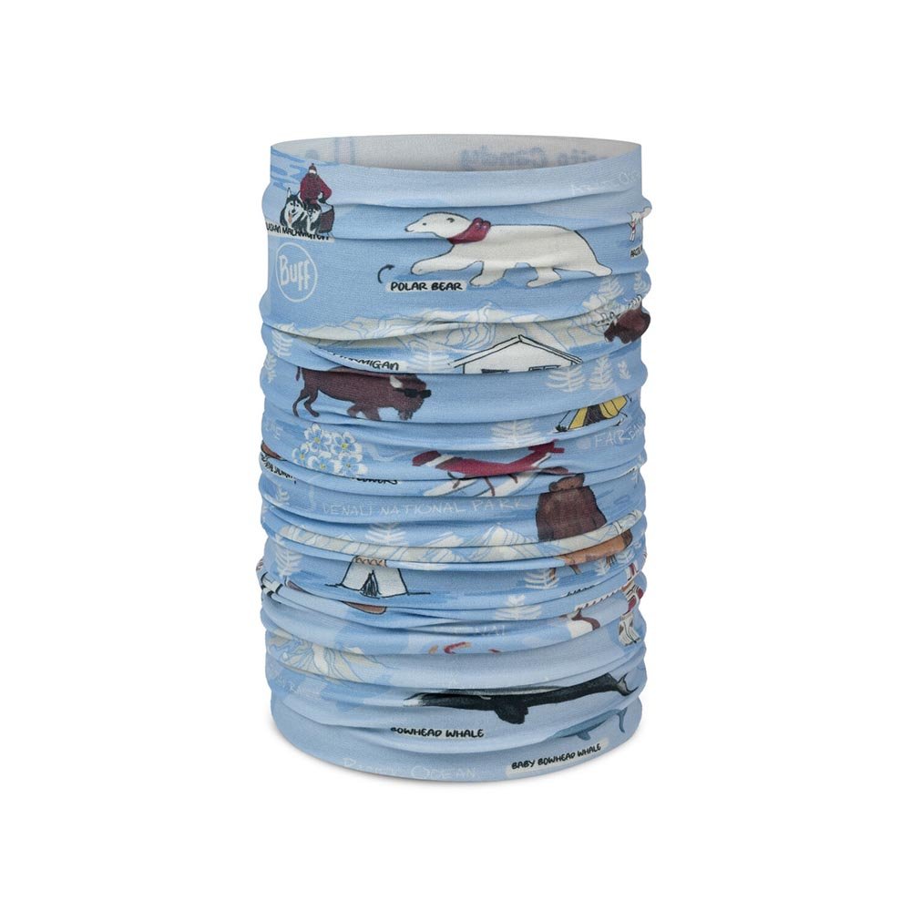 Bandană Buff Original Ecostretch Imus Washed Blue U pentru copii, albastră și albă