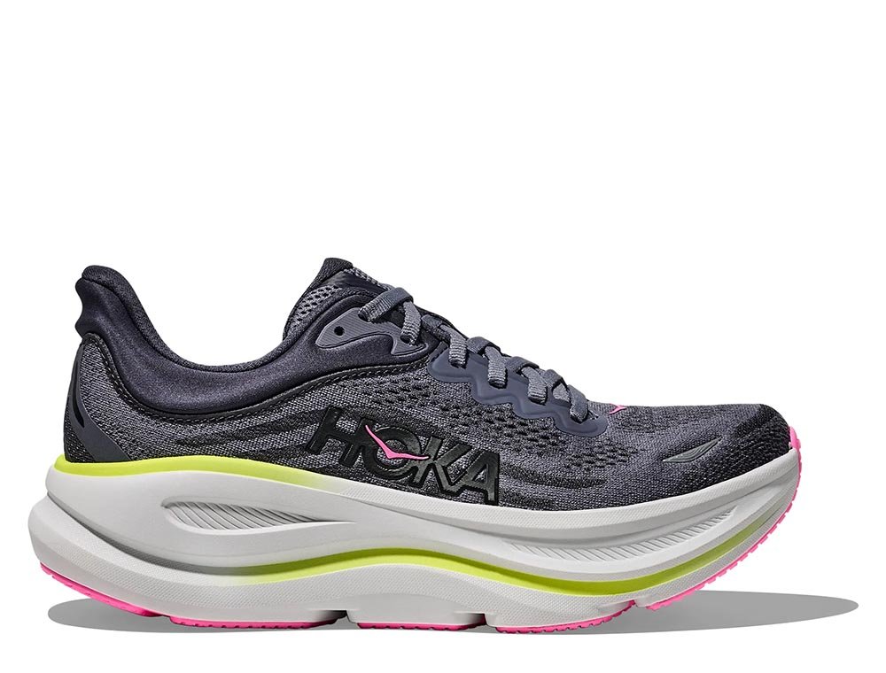 Hoka Bondi 9 W Shoes Gray and Lime