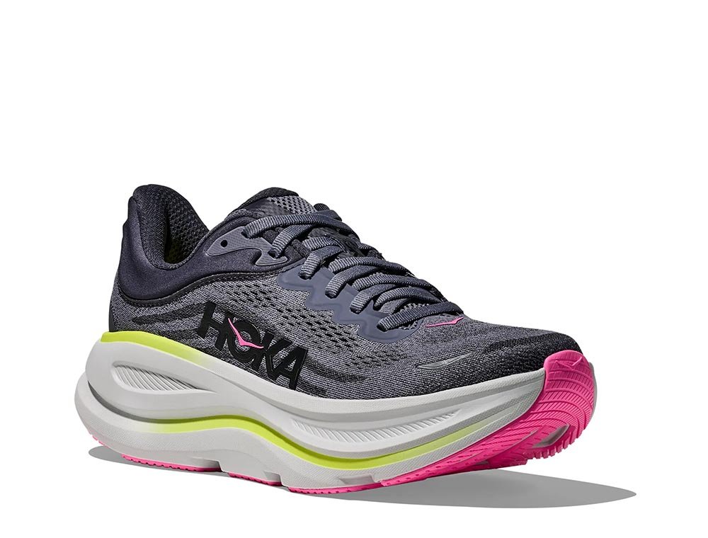 Hoka Bondi 9 W Shoes Gray and Lime