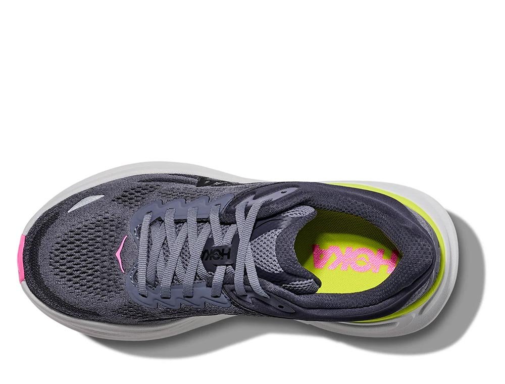 Hoka Bondi 9 W Shoes Gray and Lime
