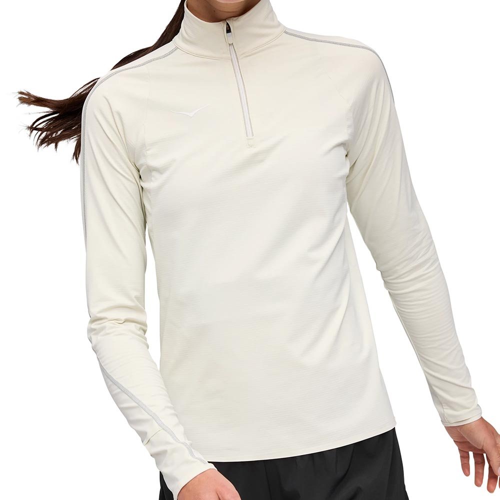 Tricou Hoka GlideTech cu fermoar pe un sfert, femei, alb
