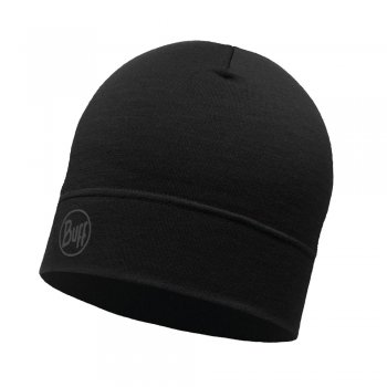 buff merino beanie ușoară solid black u black