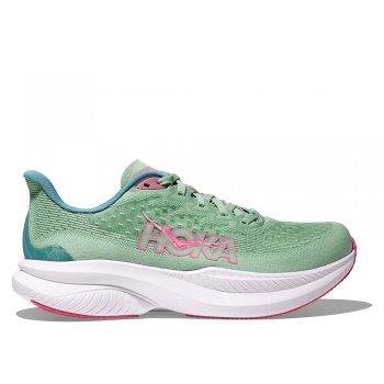 hoka mach 6 w shoes green and pink